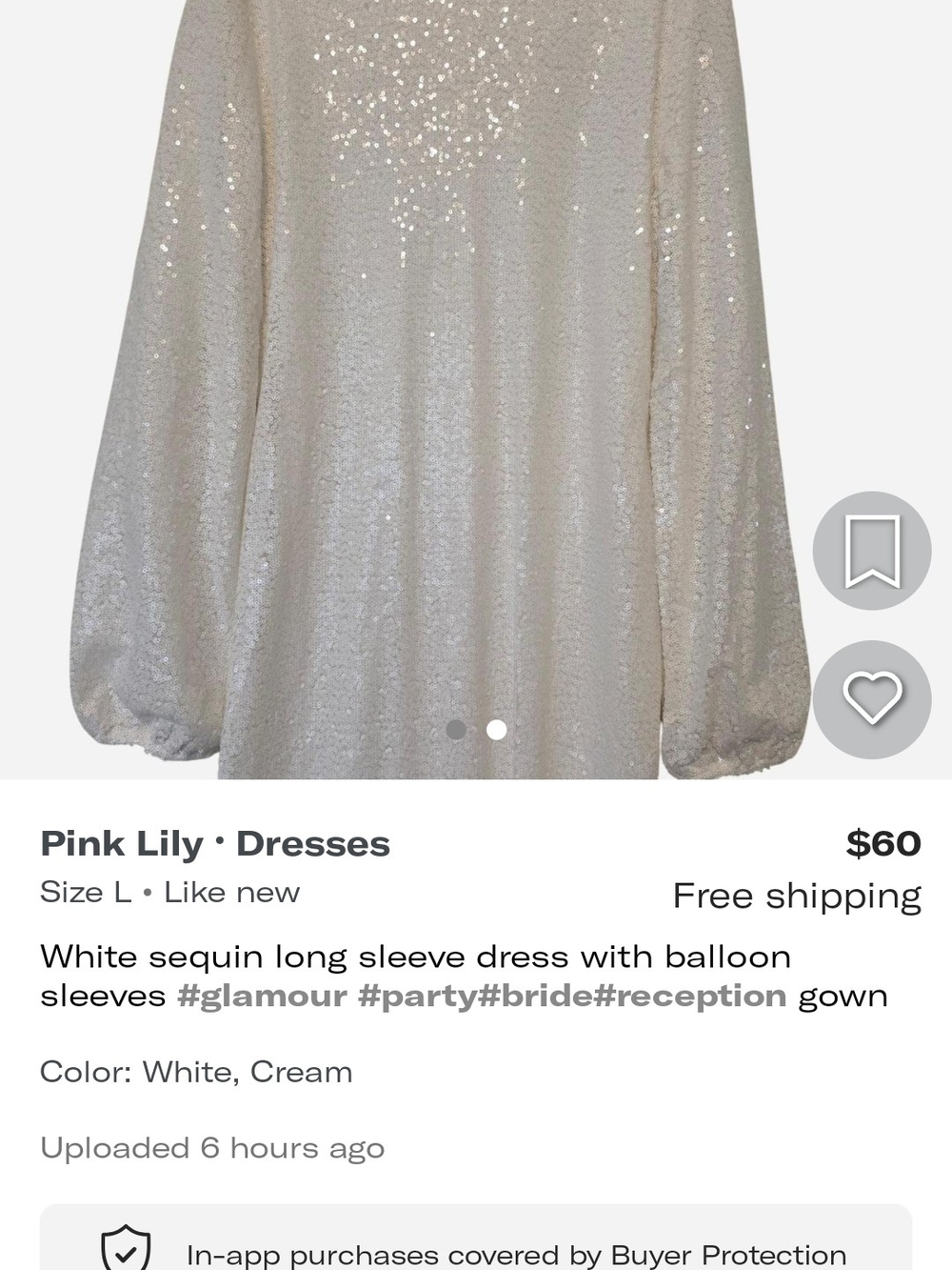 Pink Lily Cream-White Sequin Balloon Sleeve Kids Dress